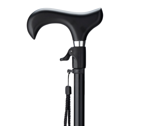 MultiMotion wandelstok met drukknop bediening - Zwart (ingezoomd op de drukknop)