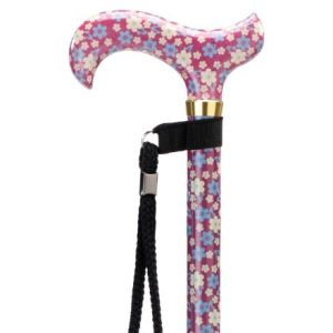 MultiMotion wandelstok met volledige print- Bloemen rood (ingezoomd op het handvat)