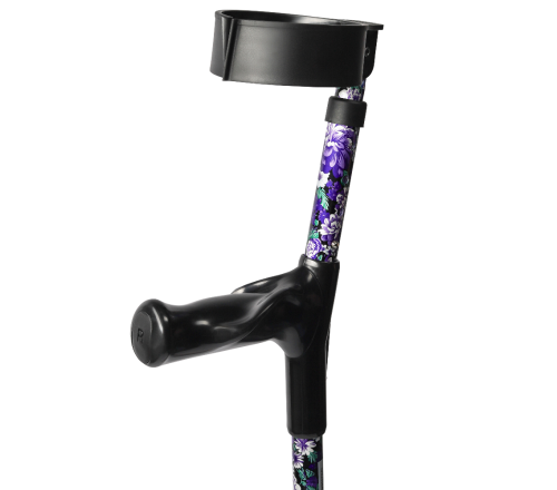 Multimotion elleboogkrukken met print - Bloemen paars voorzijde