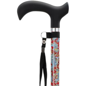 MultiMotion wandelstok - Rood paisley (ingezoomd op handvat en kleur van de buis)