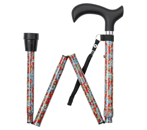 MultiMotion wandelstok opvouwbaar - Rood Paisley opgevouwen