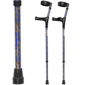 Multimotion elleboogkrukken met print - Paisley blauw (set krukken met daarnaast een afbeelding ingezoomd op de print)