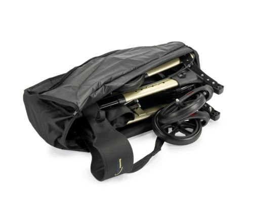 MultiMotion opberg-/ transporttas - Voor City rollator (open tas met zicht op de rollator die in de tas zit)
