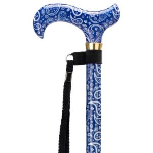 MultiMotion wandelstok met volledige print- Blauw paisley (ingezoomd op het handvat)