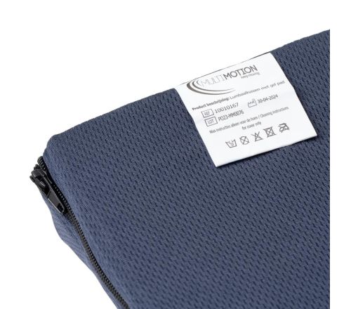MultiMotion lumbaalkussen met gelpad - ingezoomd op het label