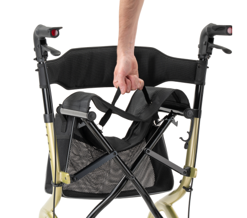 MultiMotion Lumo rollator - Champagne (illustratie van hoe je de rollator inklapt)