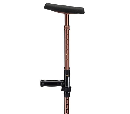 MultiMotion Okselkrukken opvouwbaar - Bruin (ingezoomd op het handvat en de okselsteun)