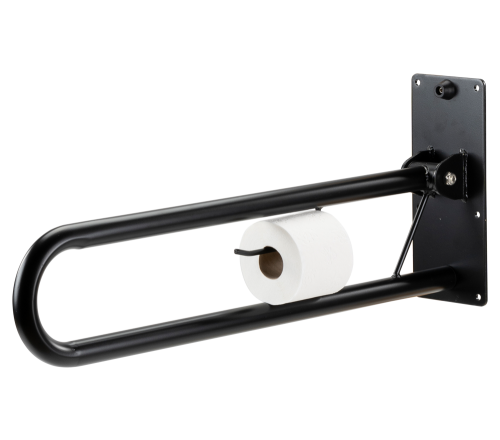 MultiMotion toiletbeugel opklapbaar mat zwart - 76 cm met toiletrolhouder