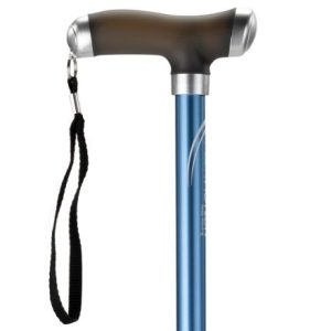 MultiMotion wandelstok met siliconen handvat - Blauw (ingezoomd op de bovenkant van de wandelstok)