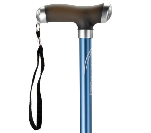 MultiMotion wandelstok met siliconen handvat - Blauw (ingezoomd op de bovenkant van de wandelstok)