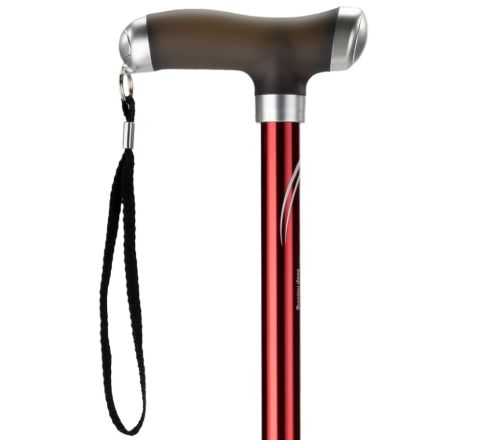 MultiMotion wandelstok met siliconen handvat - Rood (ingezoomd op de bovenkant van de wandelstok)
