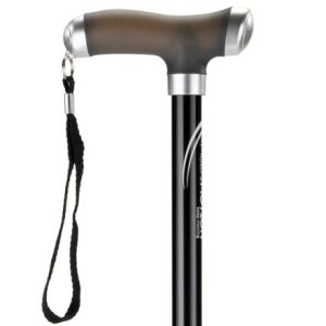 MultiMotion wandelstok met siliconen handvat - Zwart (ingezoomd op de bovenkant van de wandelstok)